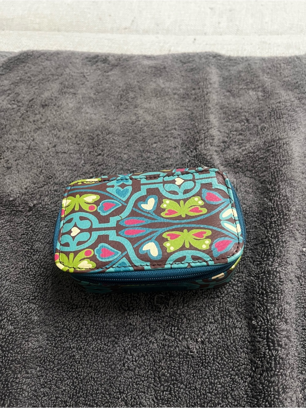 Vera Bradley Small Travel Case - Teal, Lime & Pink Pattern